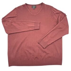 Nordstrom Men's Shop Classic Italian Merino Wool Rust V-Neck Sweater Sz XL